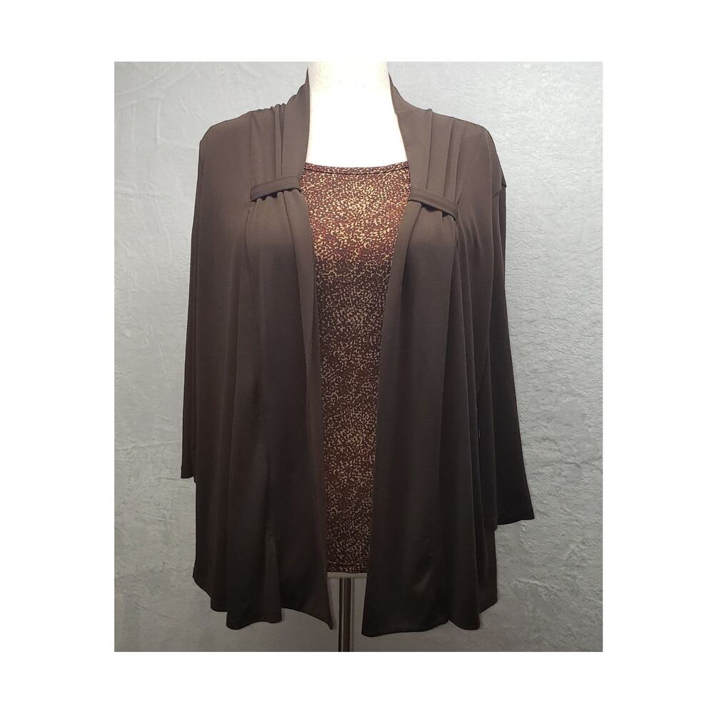Jaclyn Smith Vintage 2 in 1 Mock Cardigan Top Women L Brown Knit Twinset